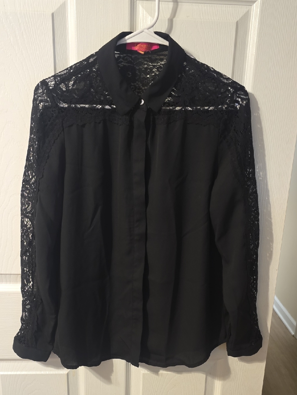 Catherines Black Lace Top with Hot Pink Label